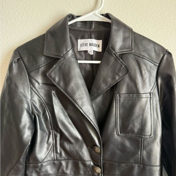 Steve Madden Women's Black Blazer Jacket Button Faux Leather Grunge Goth Medium - Picture 5 of 12